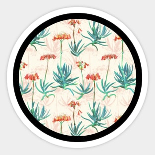 Flowering Succulent Pattern in Cream, Coral and Green Sticker